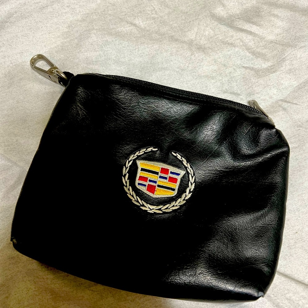 Black Cadillac zip bag pouch with embroidered emblem
